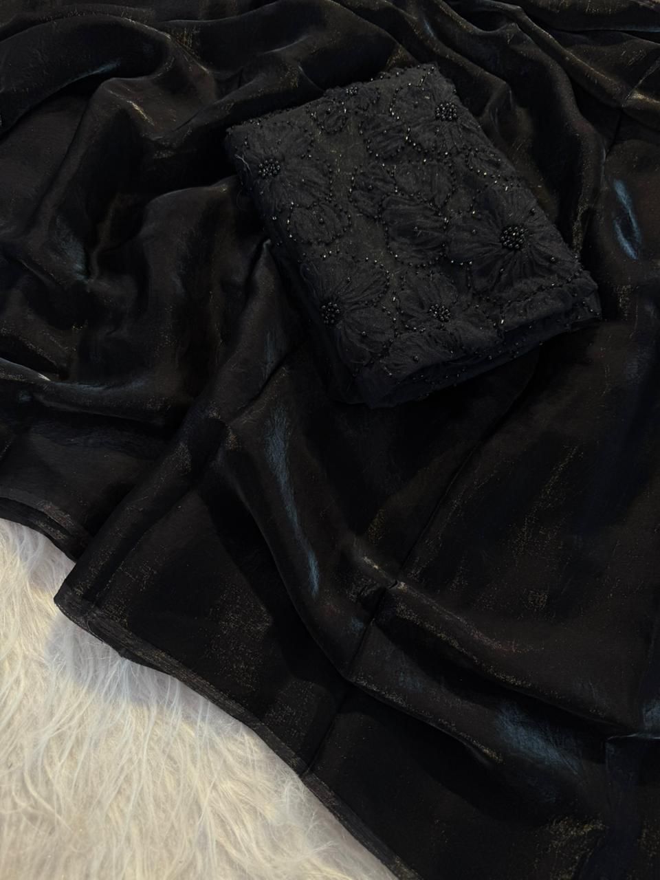 Space silk 3D applique saree