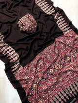 Ajrak Print crepe mix silk saree