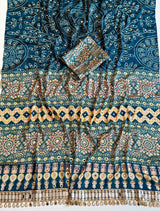 Ajrak design crepe silk mirror saree