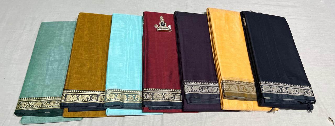 Narayanpeta Mercerised Cotton elephant small boarder saree