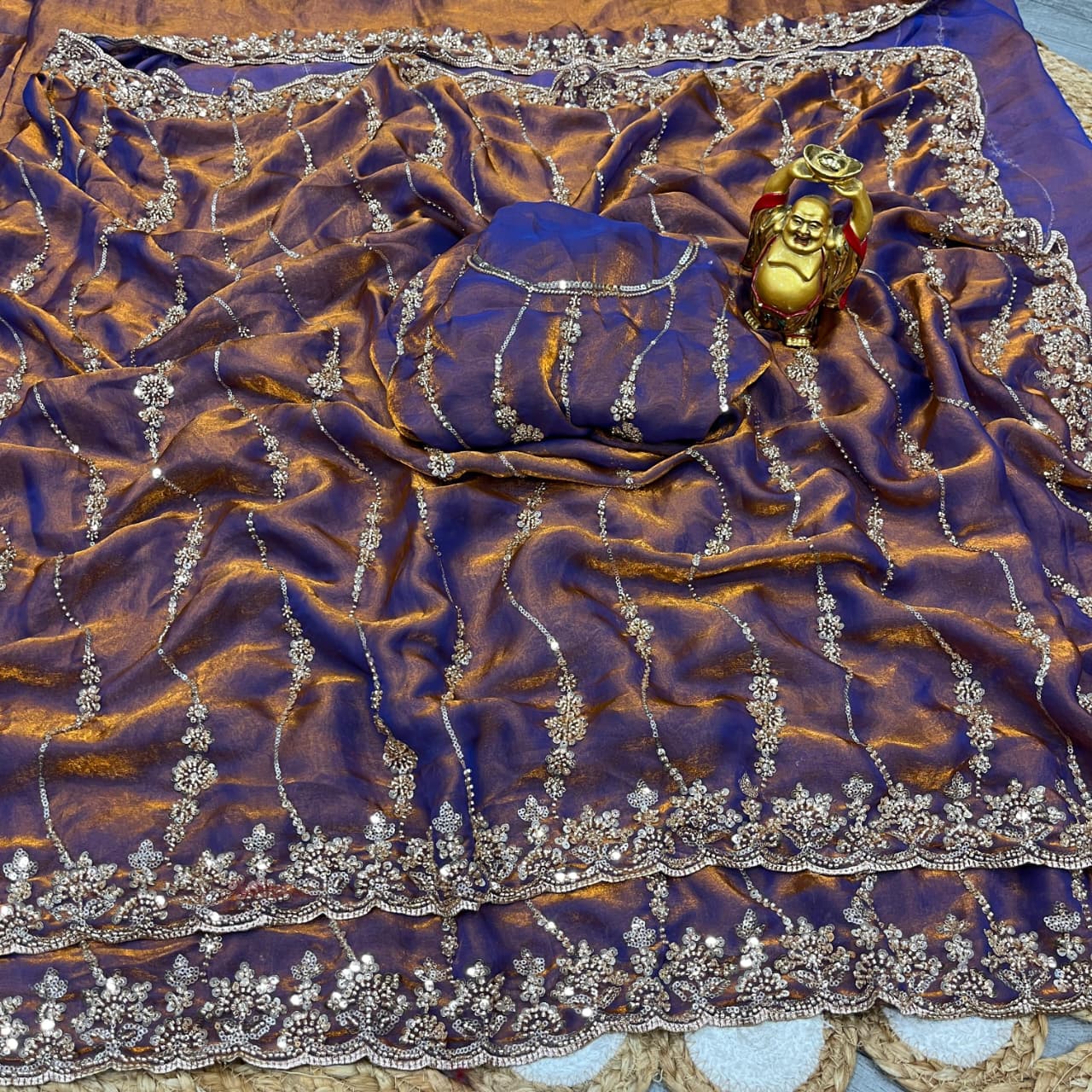 Space silk gold beads work saree
