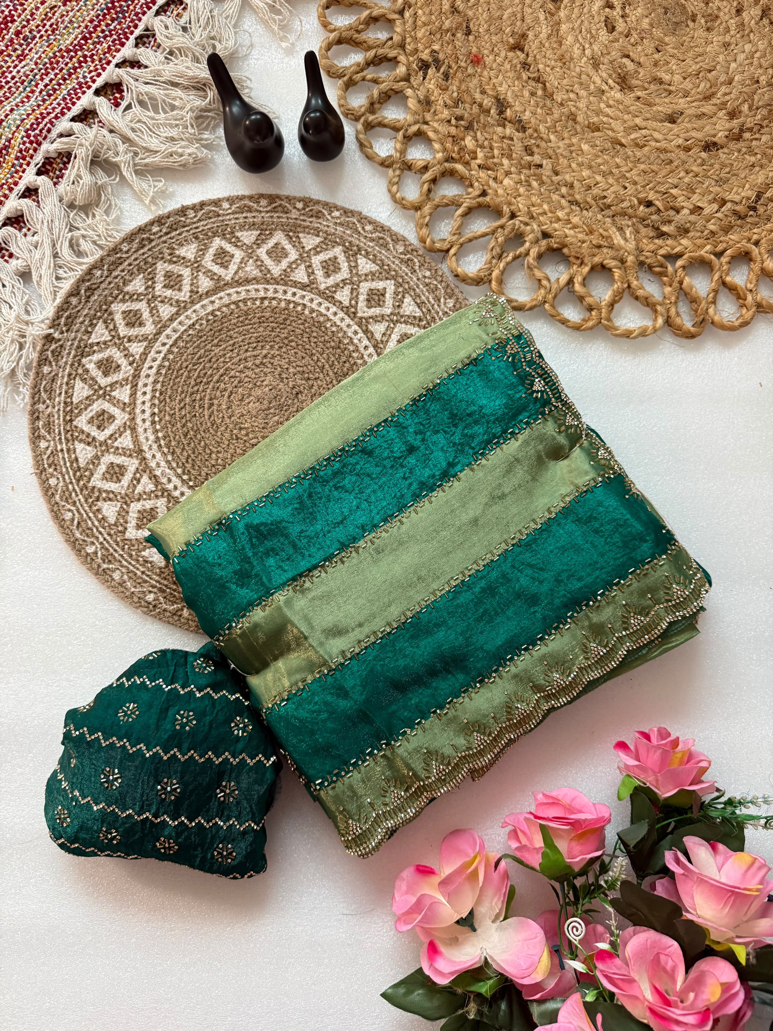 Space silk jharkan work sarees for party wear