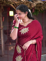 Soft rangoli crush lotus handwork saree