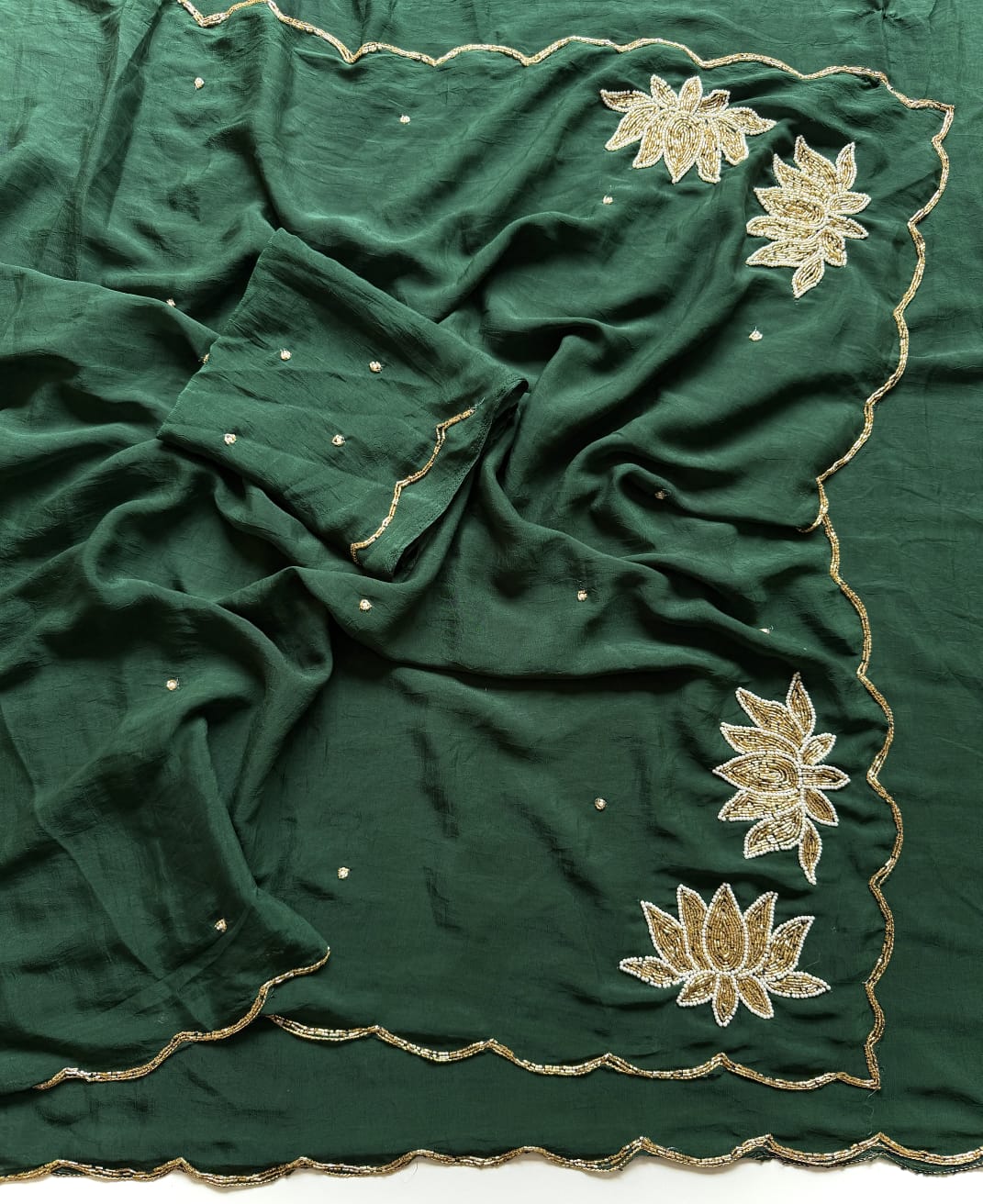 Soft rangoli crush lotus handwork saree