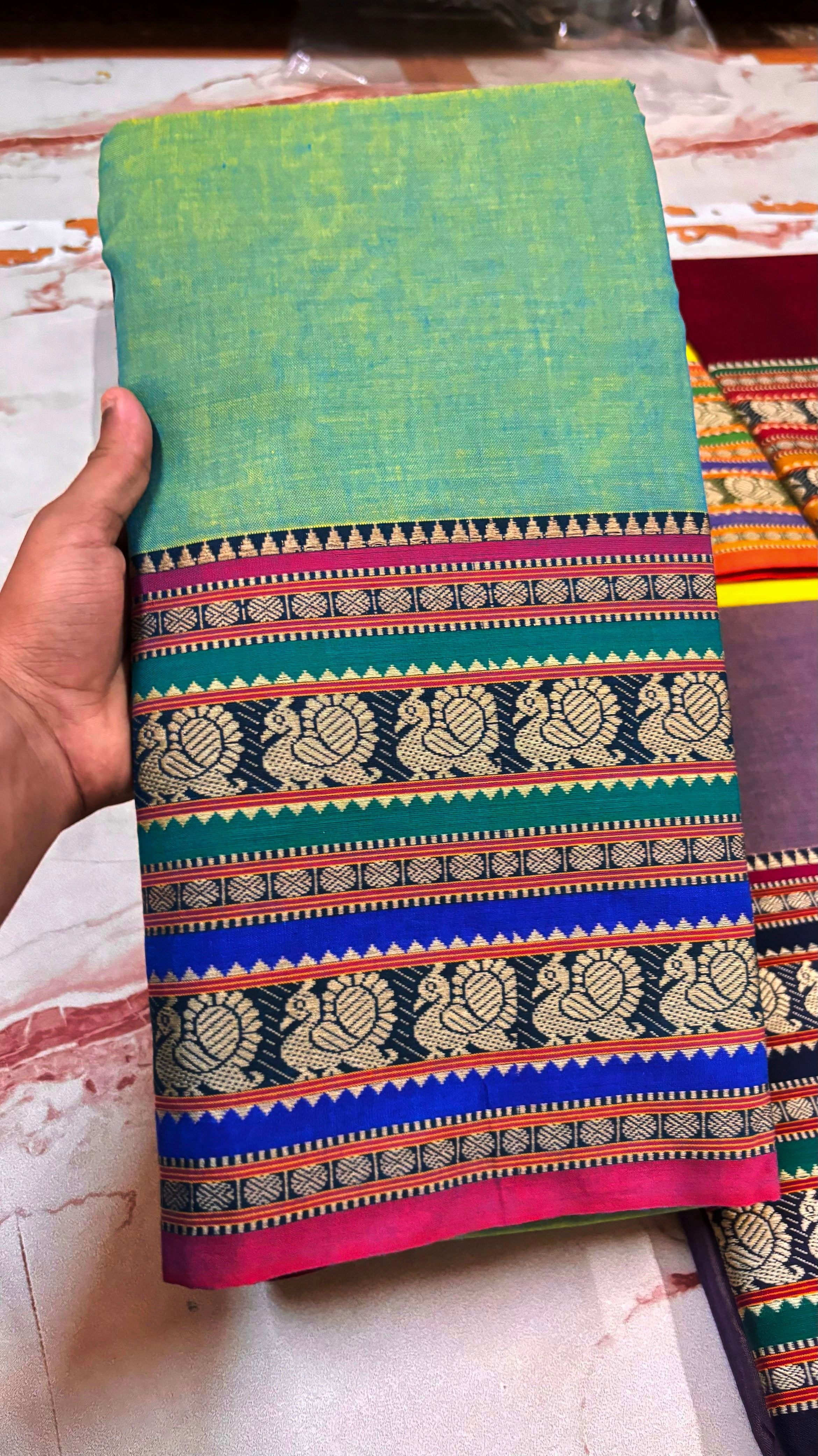 Narayanapeta Handloom cotton peacock Boarder saree