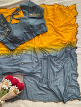 Kajal agarwal inspired chinnon 2 shade saree