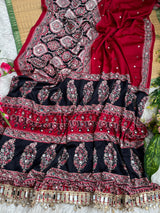 Ajrak mirror satin modal saree
