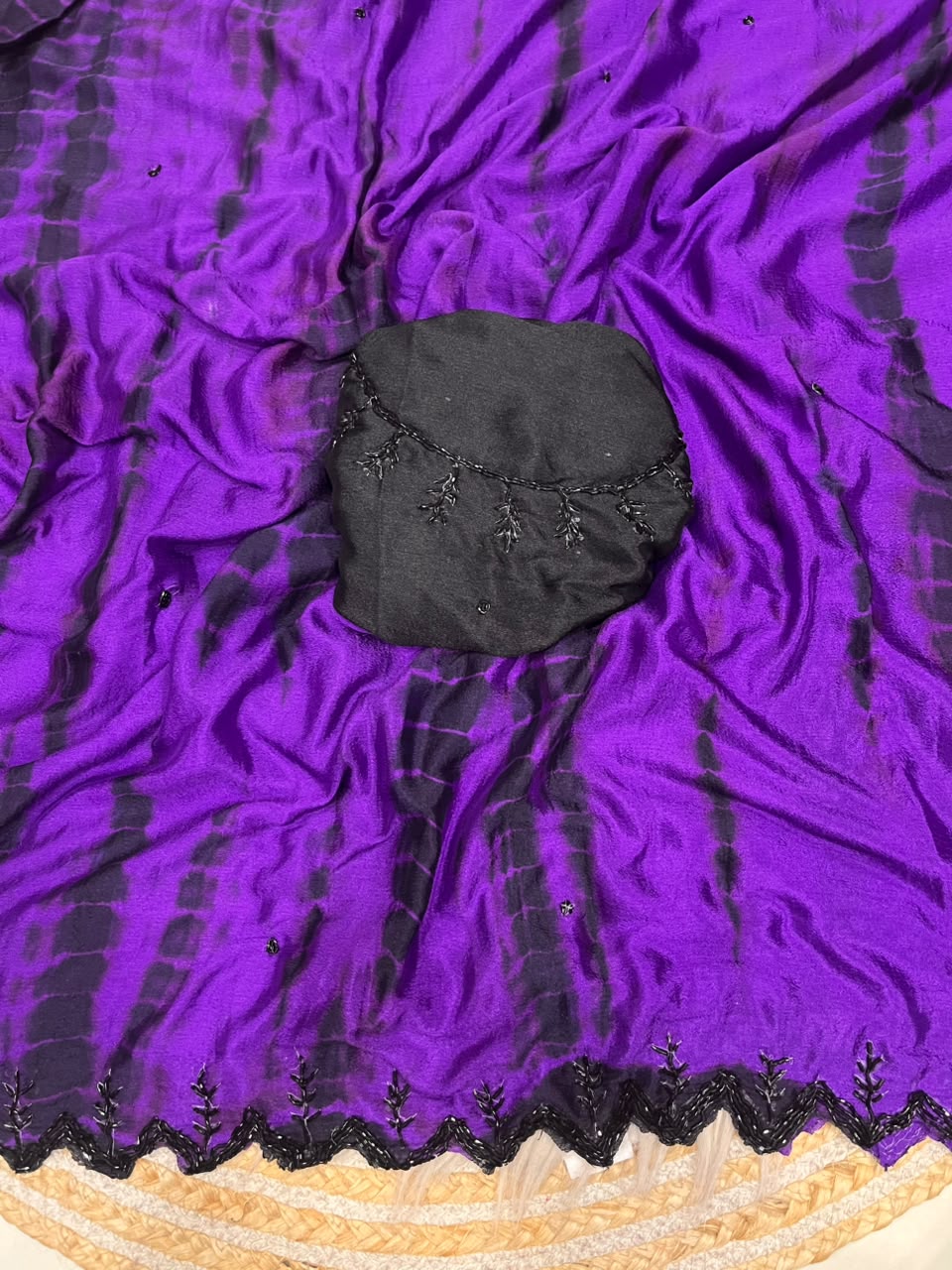 Tie and dye pure chinnon handwork saree