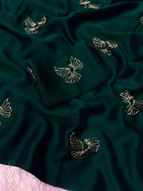 Soft rangoli bird design partywear saree