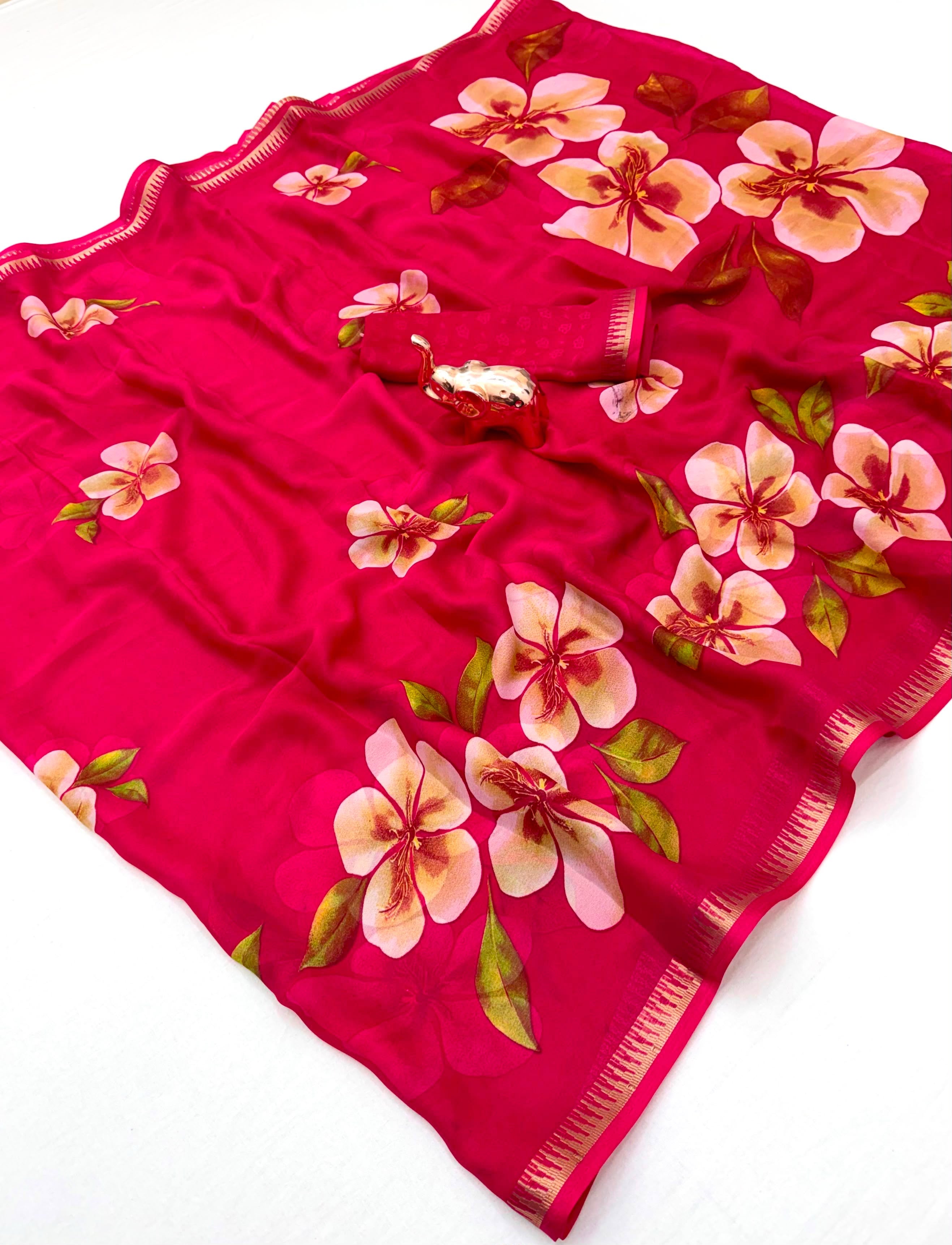 Soft marshmallow georgette floral saree