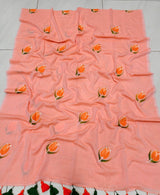 Mul cotton Tulip hand painted saree
