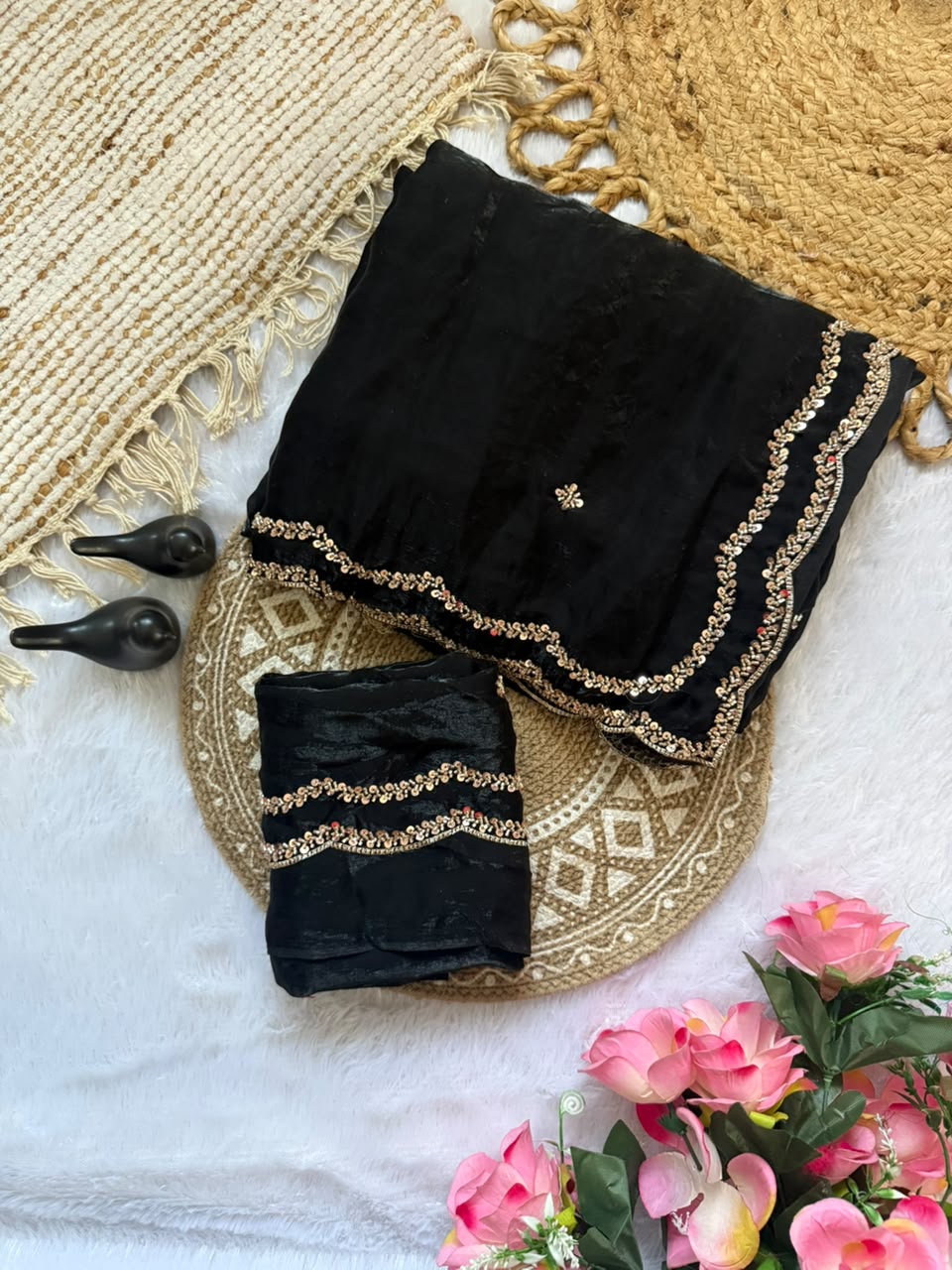 Space silk original handwork gold beads saree