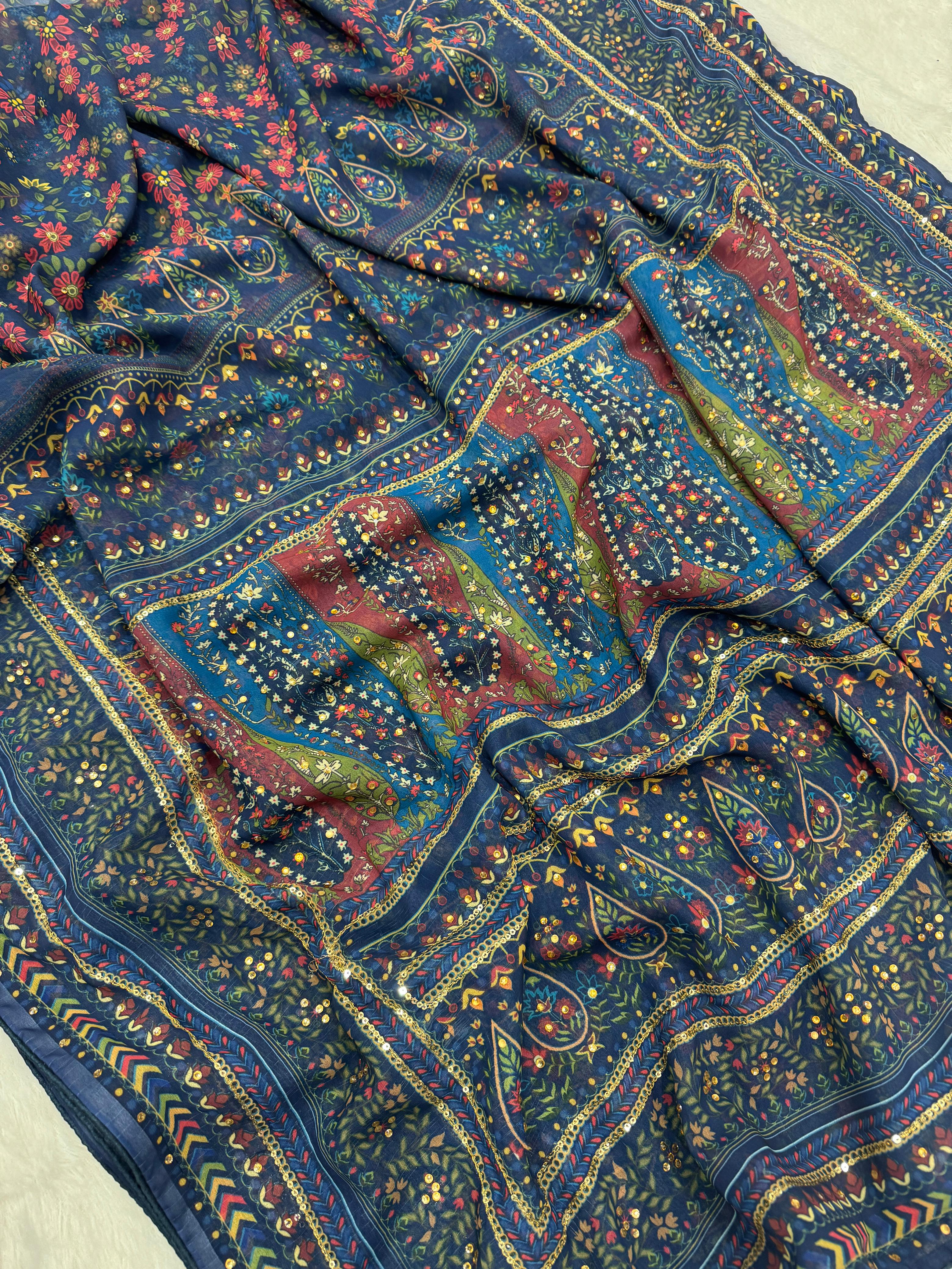 Masakkali georgette ajrak saree