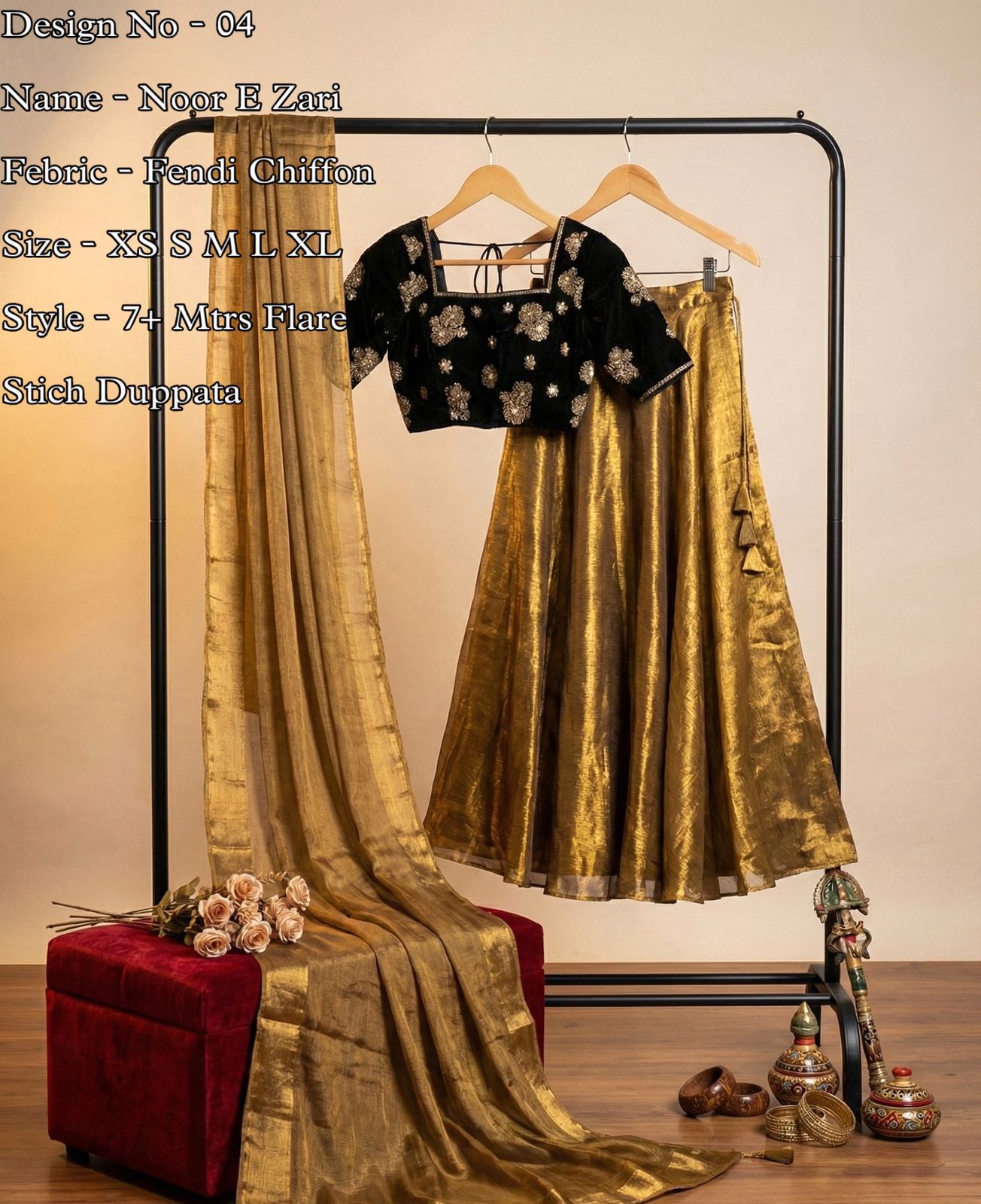 Black & Gold Fully stitched lehanga set
