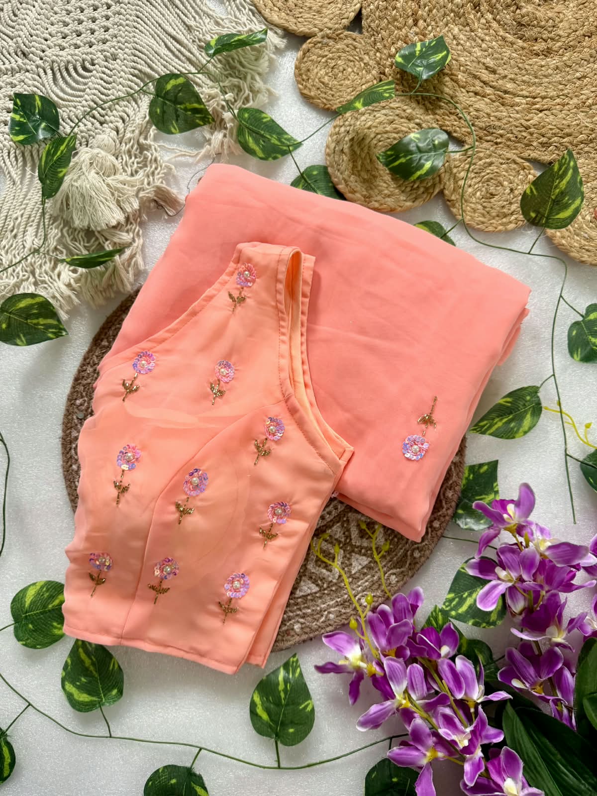 Pure georgette cutdhana handwork saree