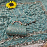 Space silk beads work saree with free desiner purse