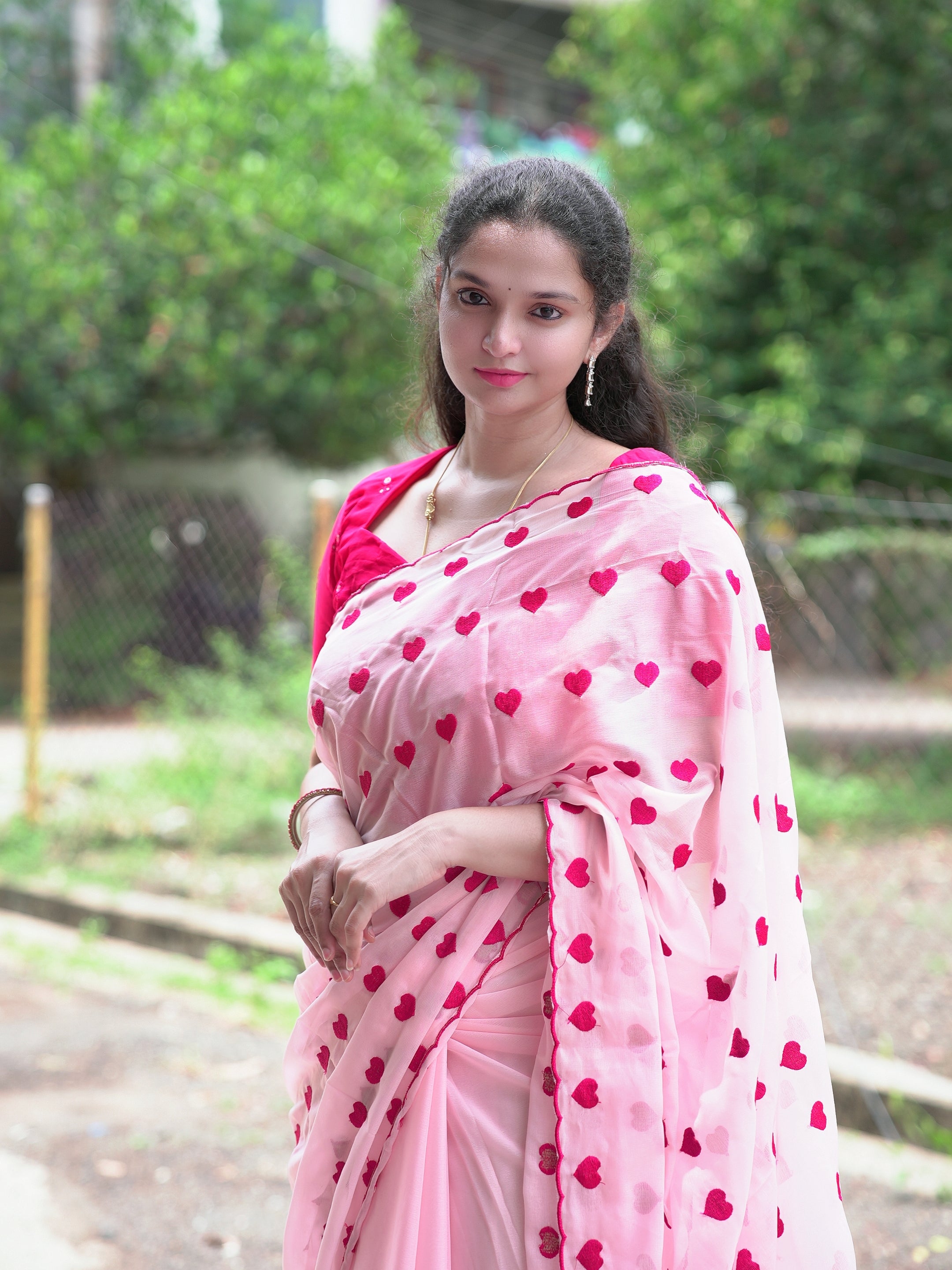 Heart shape embroidery georgette saree