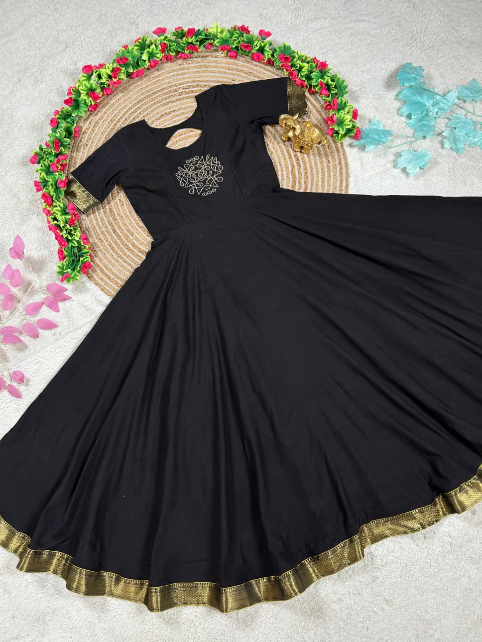 Mul cotton kolam design traditional Mangalagiri style anarkali set