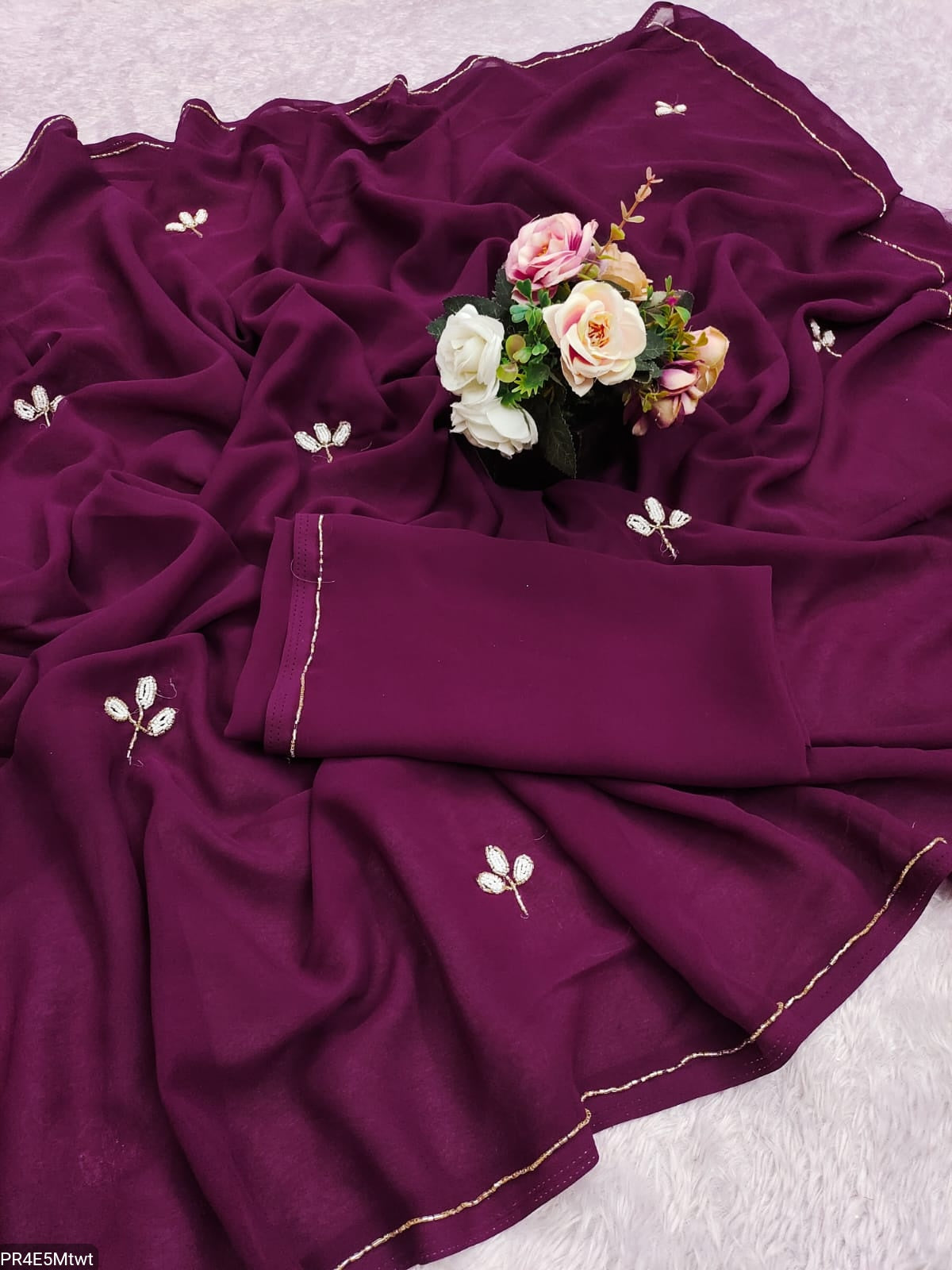 Soft chiffon saree leaf pattern