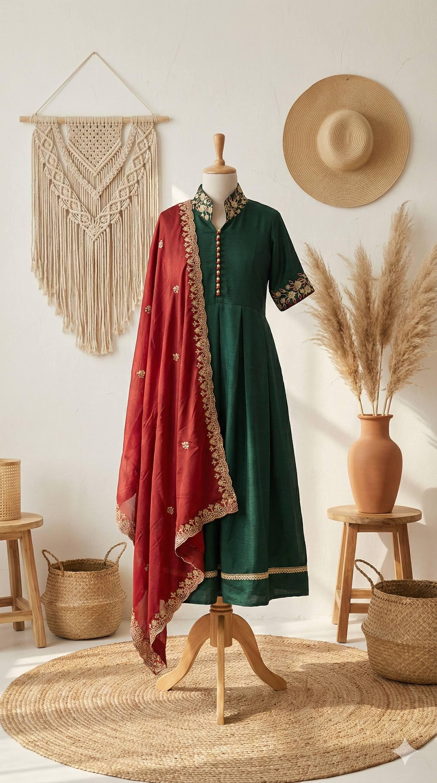 Emrald Green Dress with dupatta