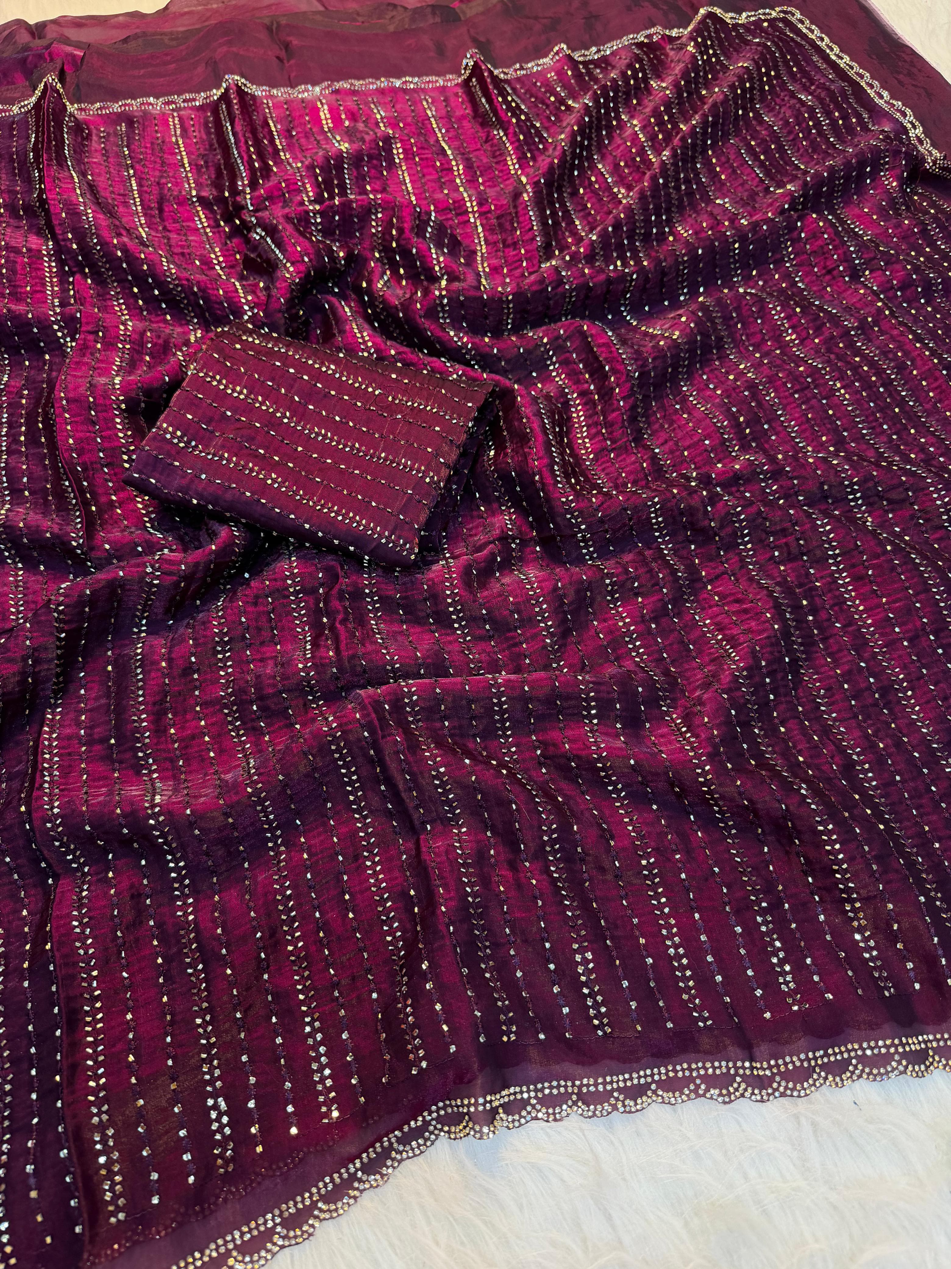 Space silk katli and siroski work sarees