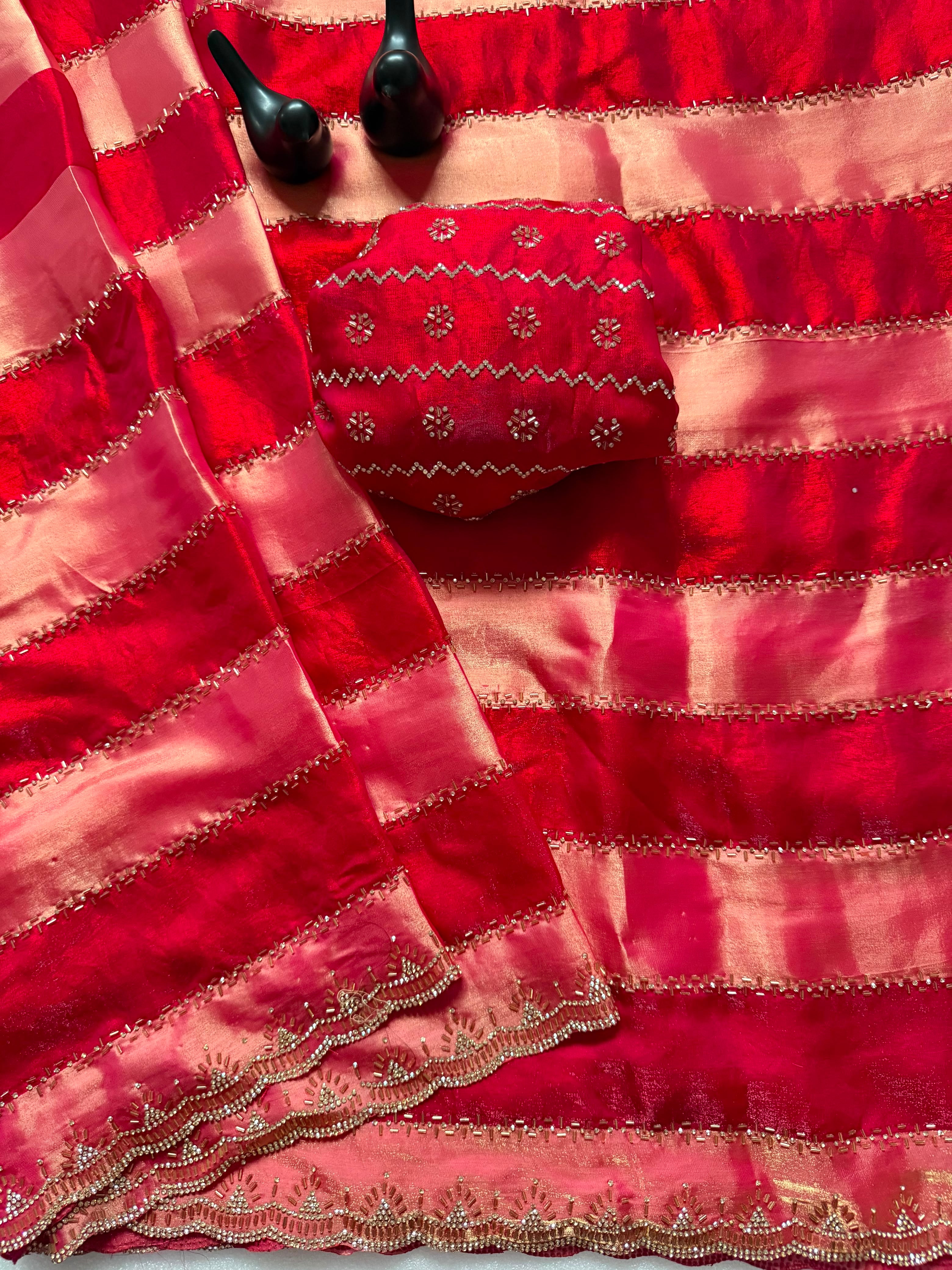 Space silk jharkan work sarees for party wear