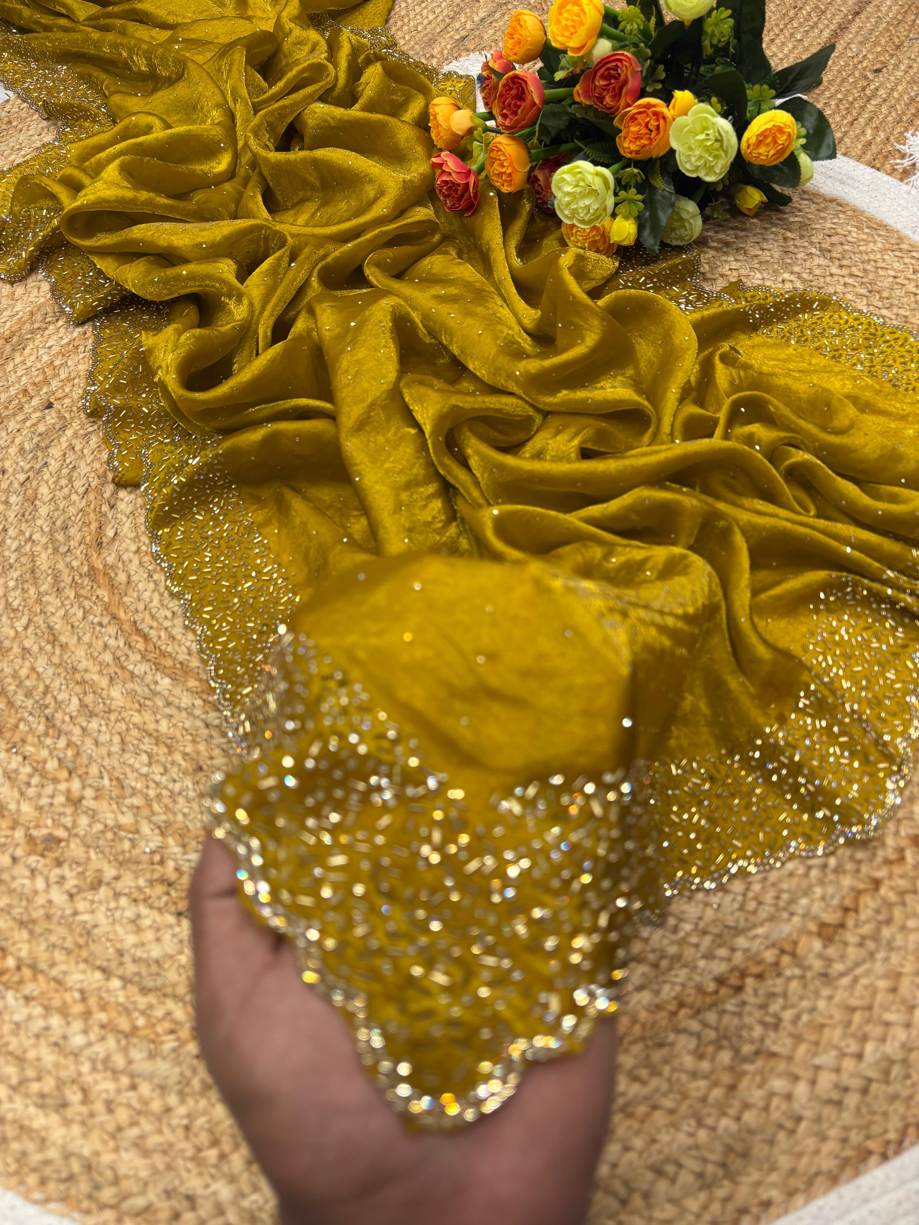 Space silk Diamond work saree