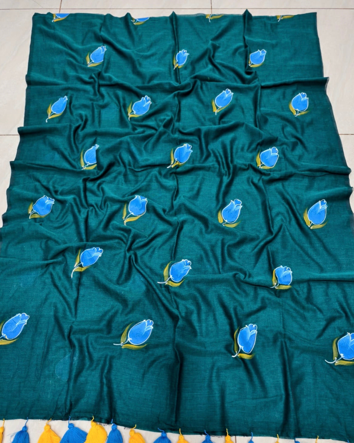 Mul cotton Tulip hand painted saree