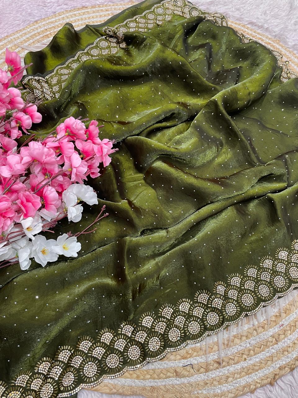 Space Silk diamond work saree