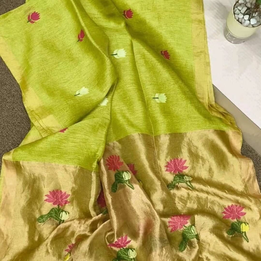 Pure linen jambdani tissue silk saree
