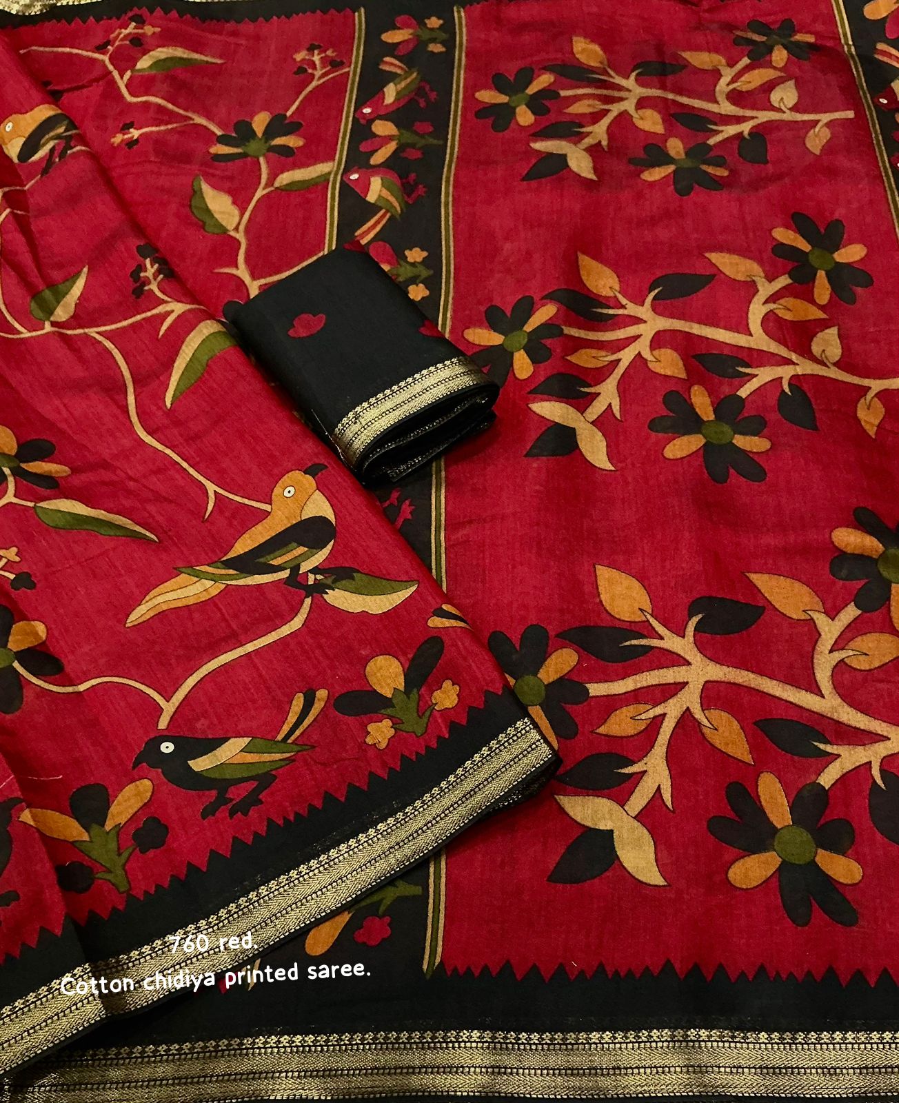 Maheswari Silk Kalamkari Parrot printed Saree