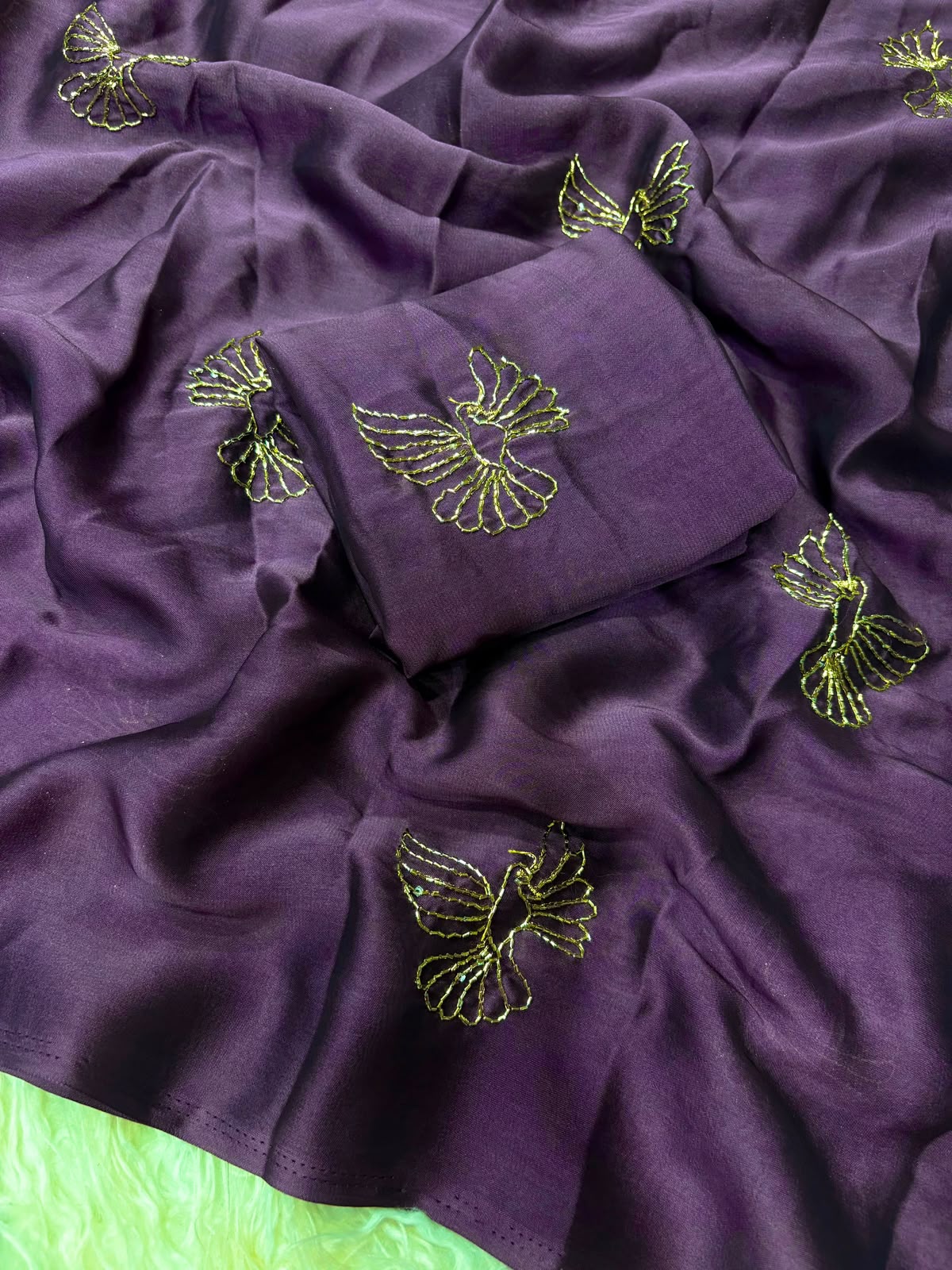 Soft rangoli bird design partywear saree
