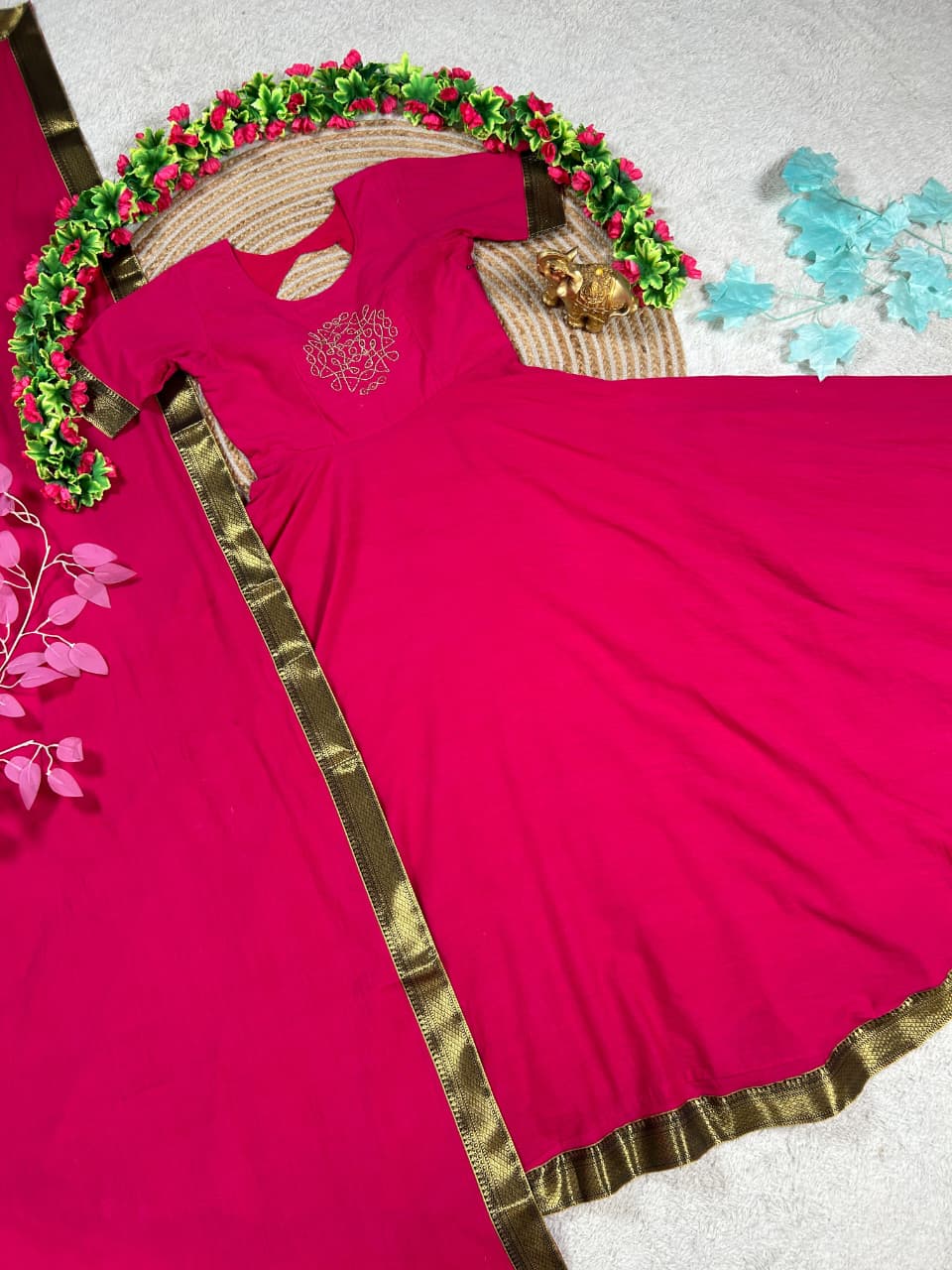 Mul cotton kolam design traditional Mangalagiri style anarkali set