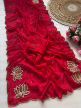 Soft rangoli crush lotus handwork saree