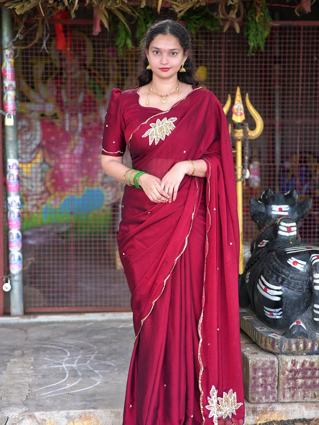 Soft rangoli crush lotus handwork saree