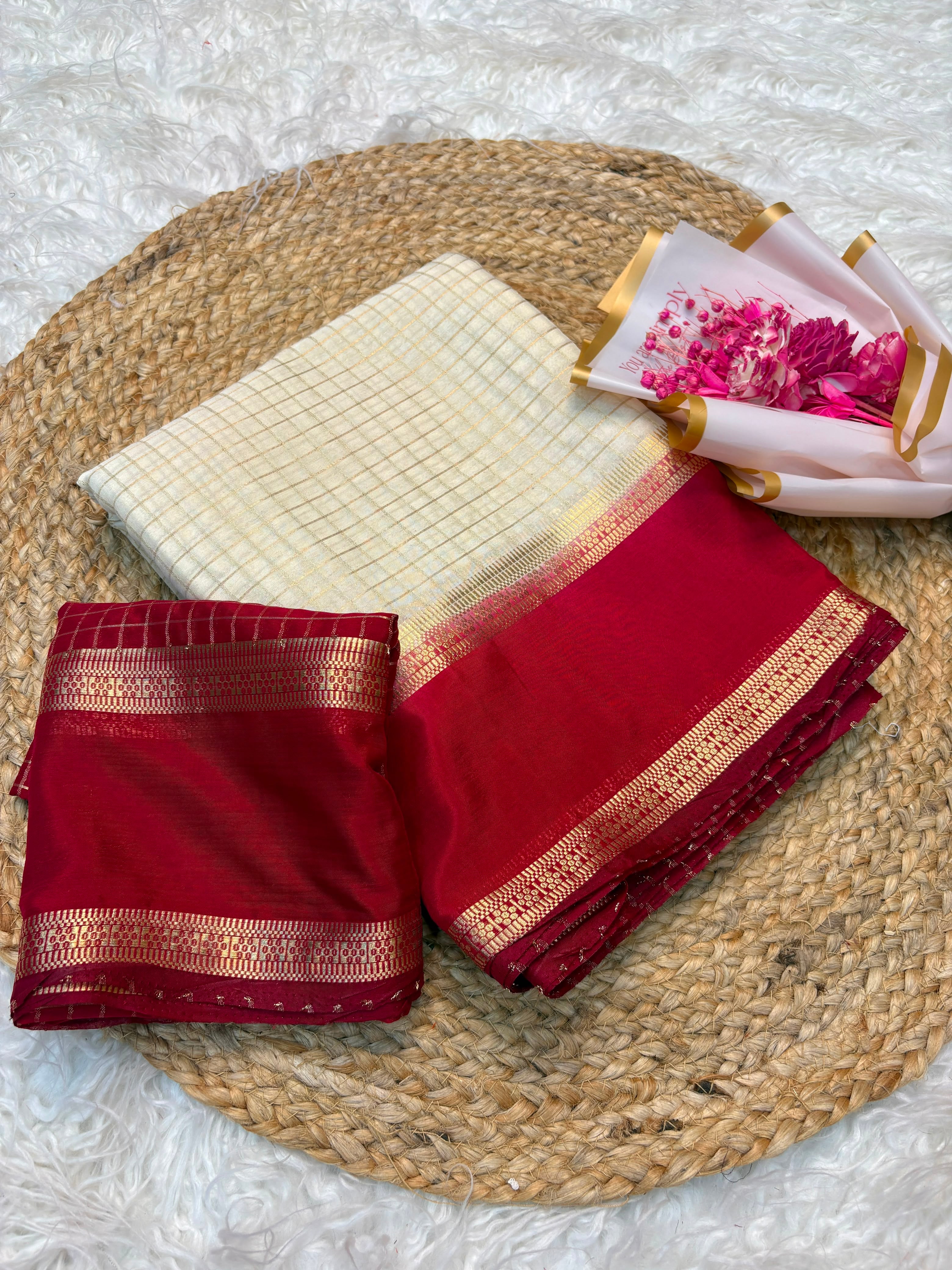Chinnon weaving check saree with bentex boarder