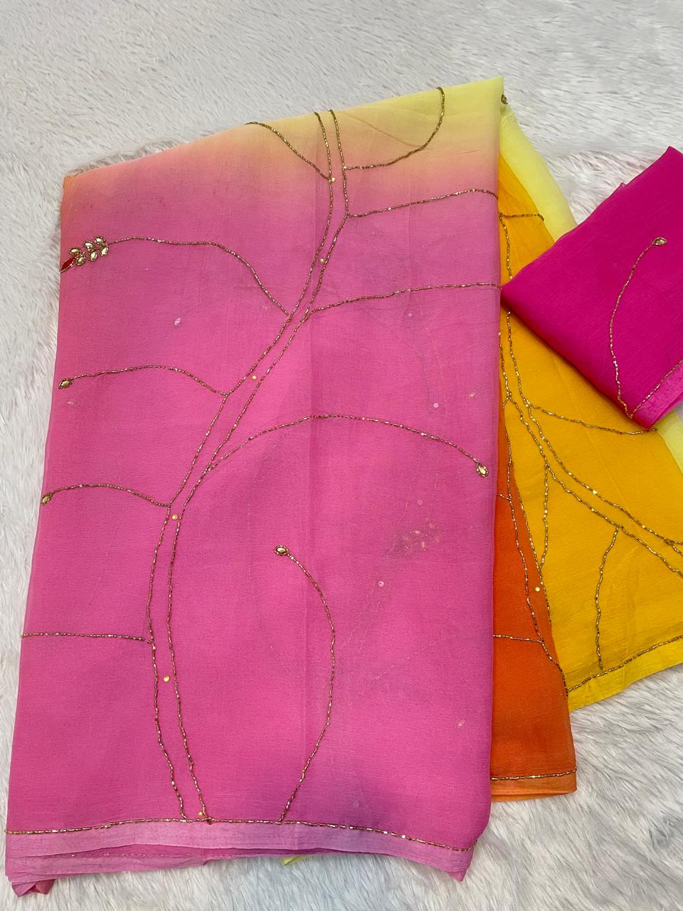 Chiffon heavy jaal work saree