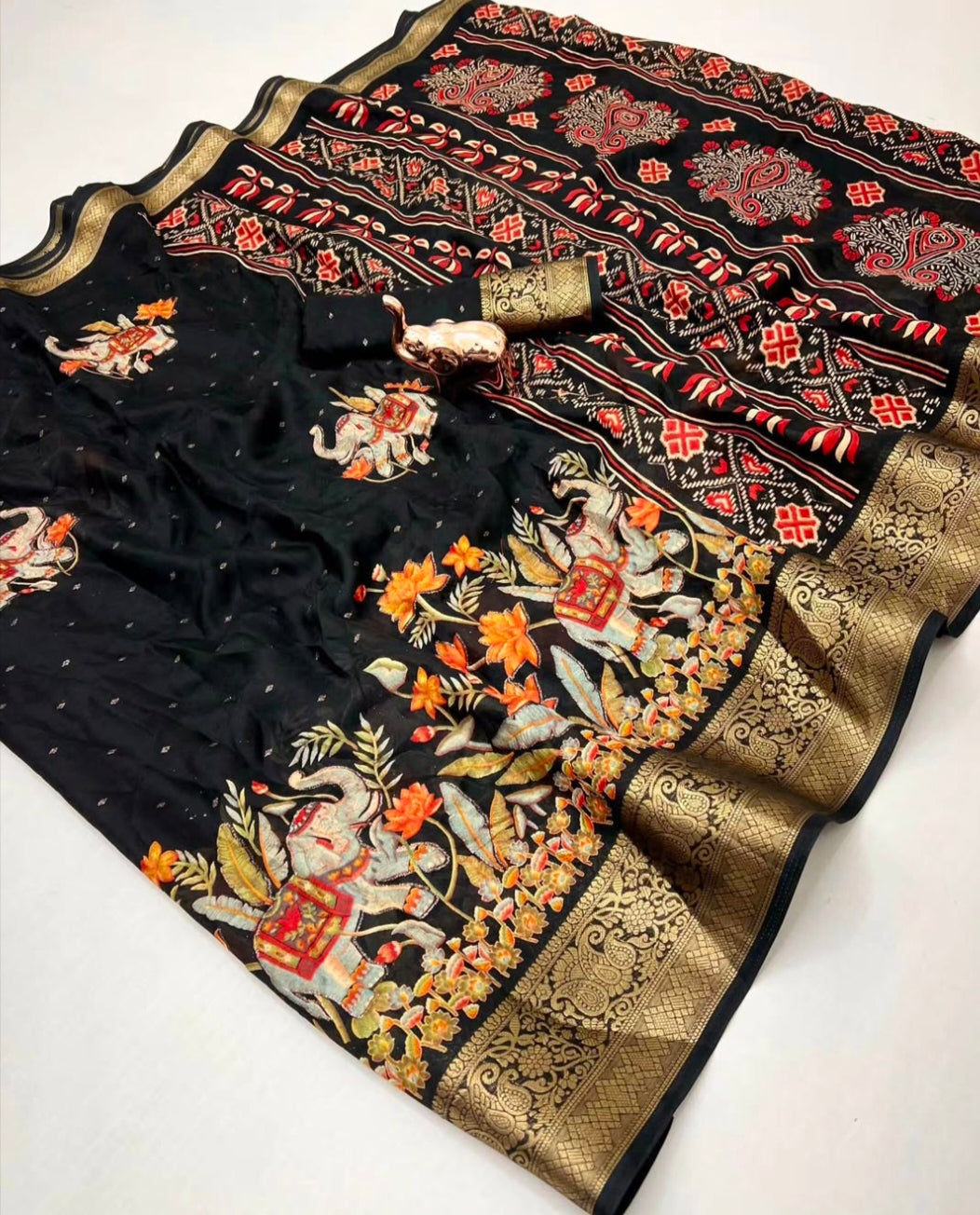Marshmallow elephant zari weaving saree