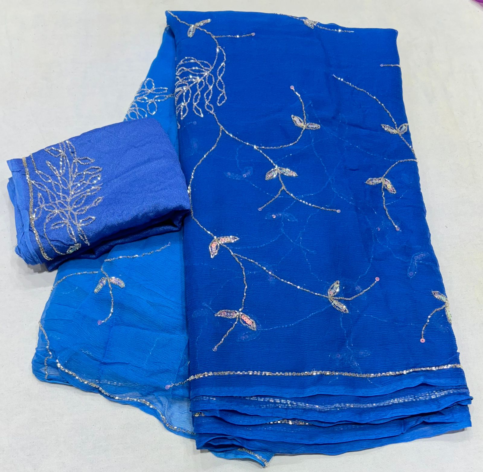 Chiffon pure jaal handwork saree