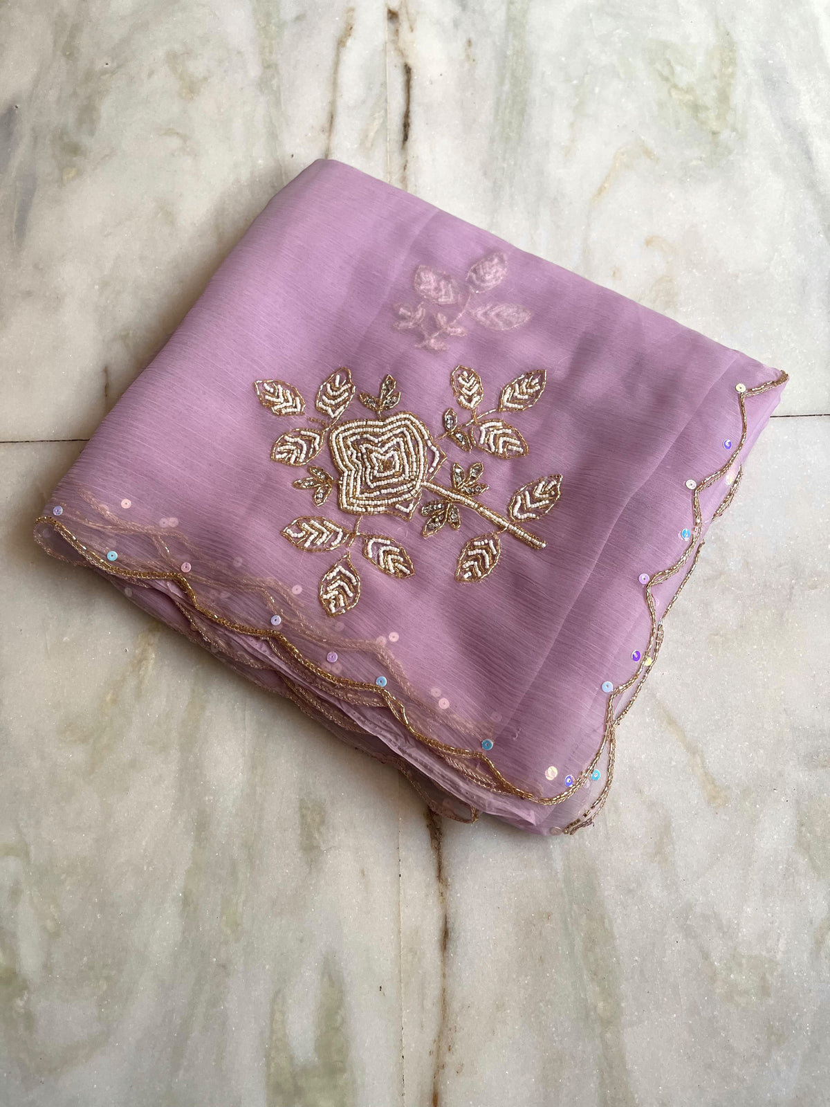 Pure chiffon and organza handwork saree