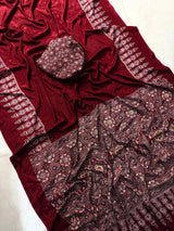 Ajrak Print crepe mix silk saree