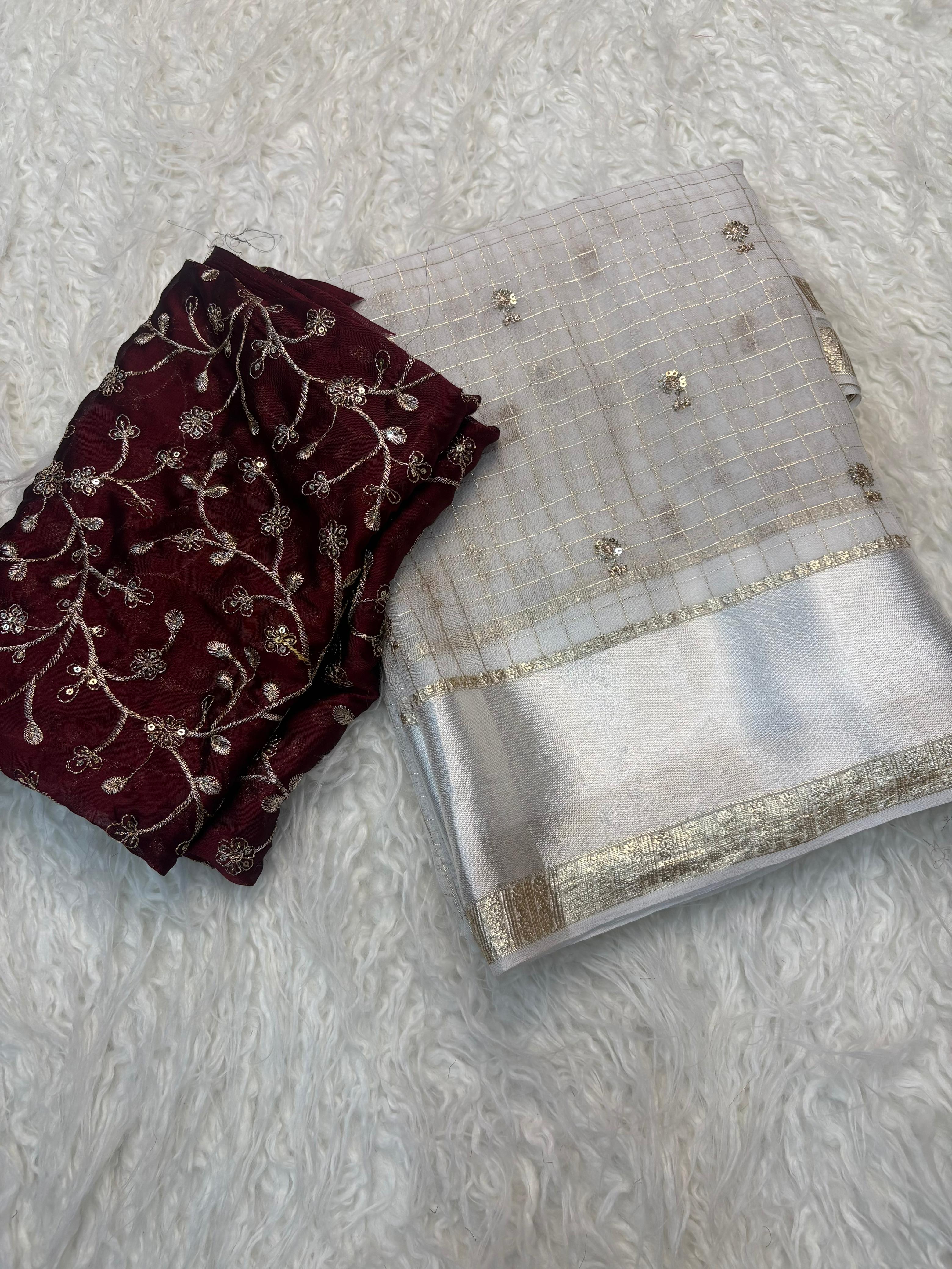 Surabhi- Viscose Georgette weaving checks saree