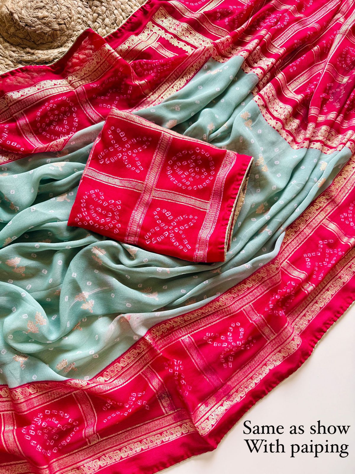 Moss Georgette Bandej Saree