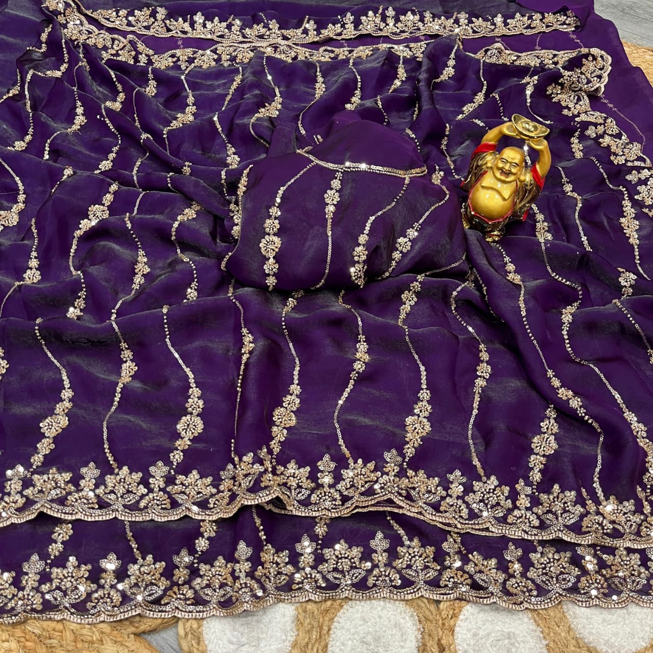 Space silk gold beads work saree