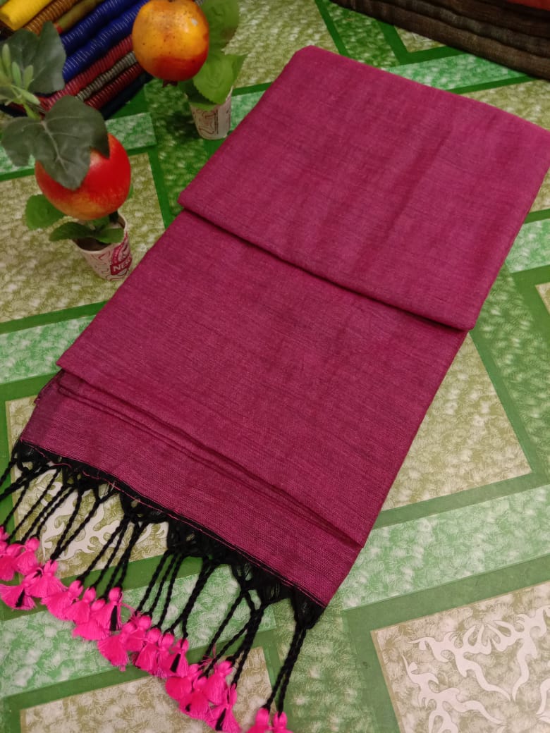 Plain khadi cotton saree with tassels