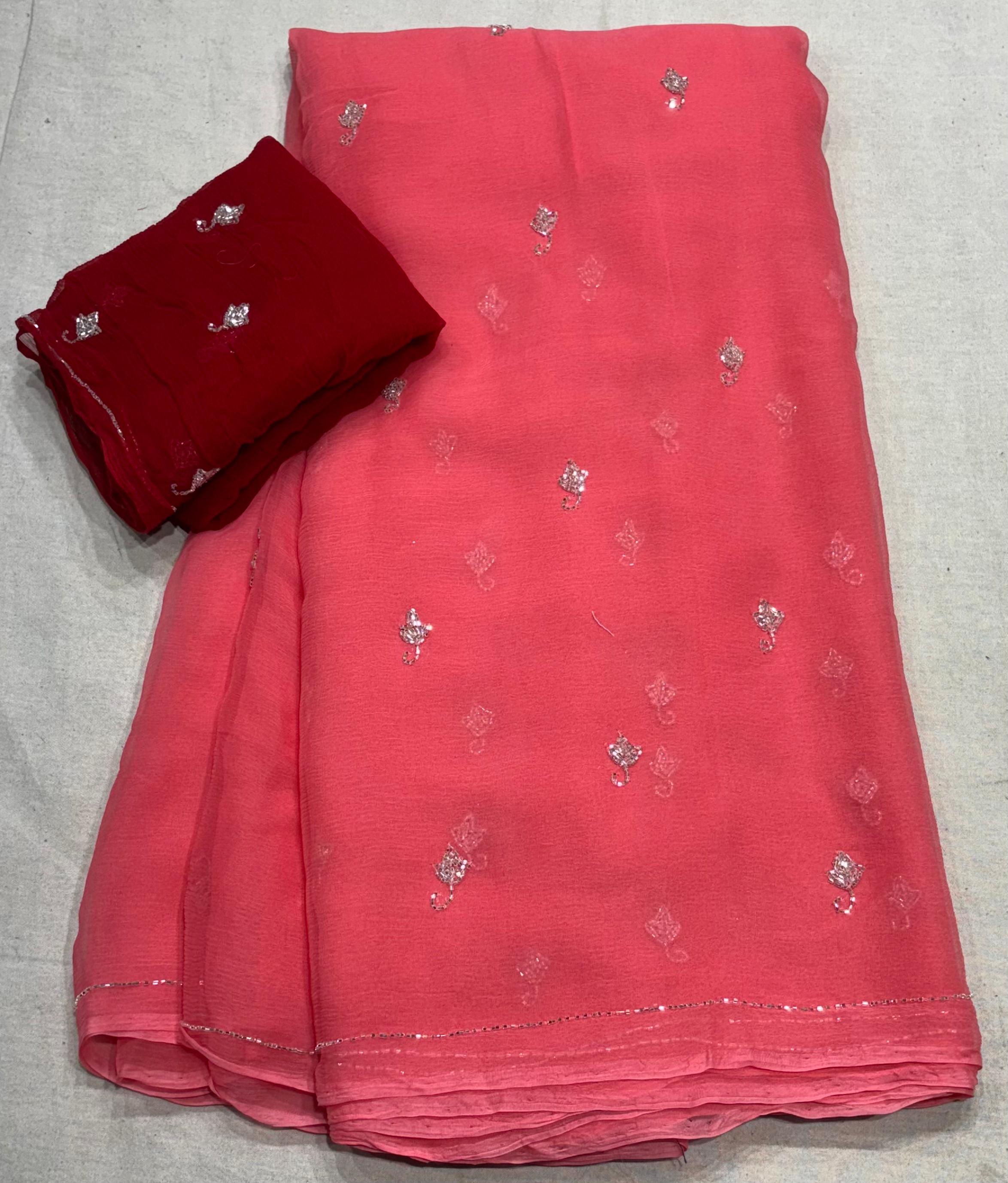 Chiffon contrast diamond saree