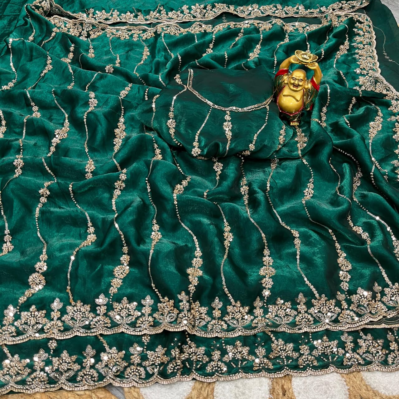Space silk gold beads work saree