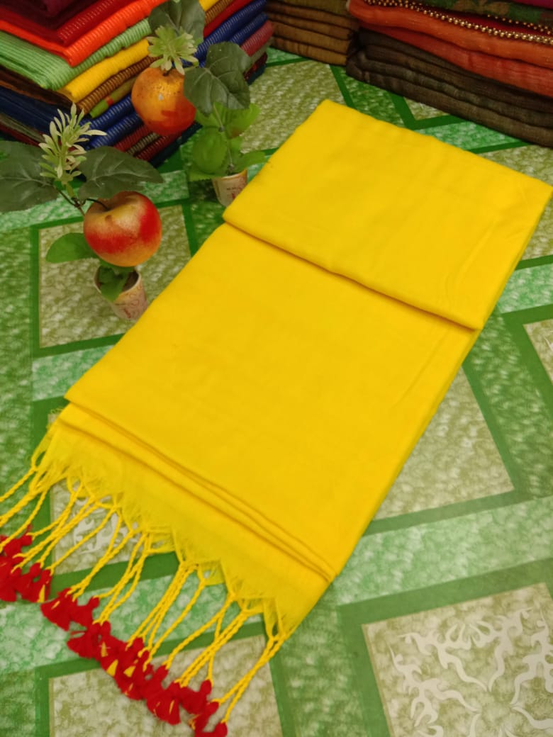 Plain khadi cotton saree with tassels