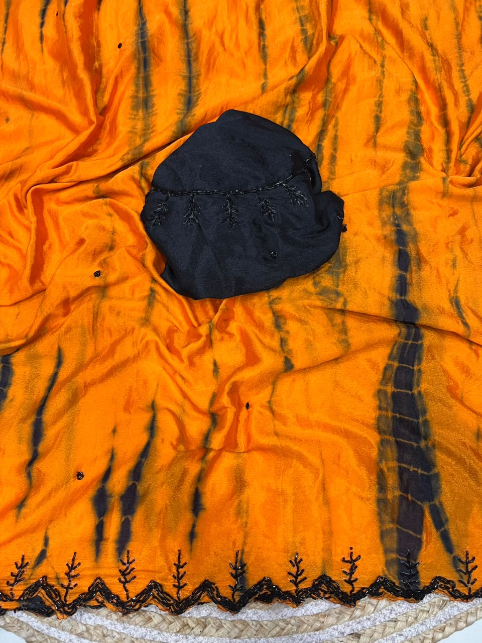 Tie and dye pure chinnon handwork saree