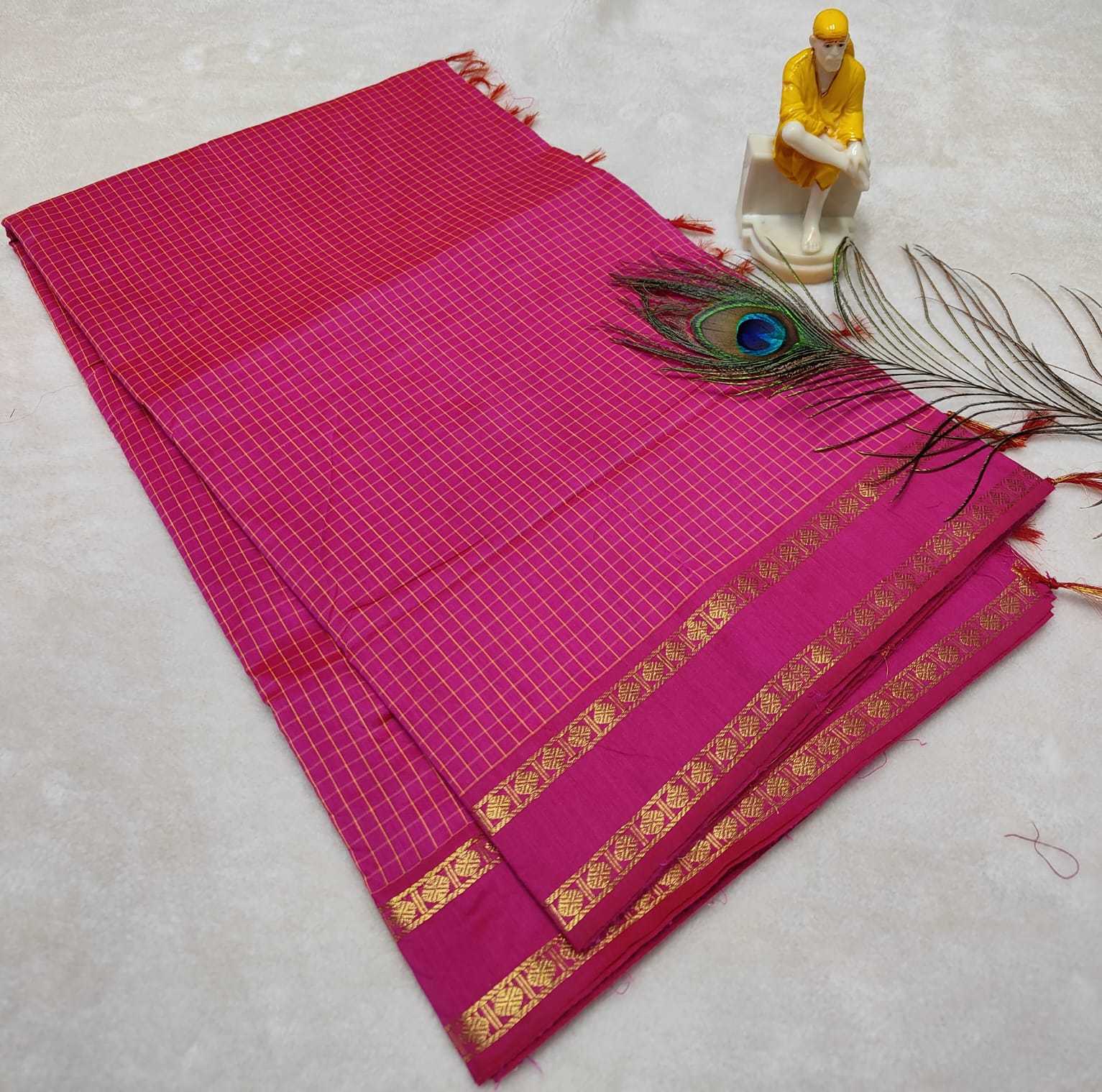 Kalyani Vintage Checked gap boarder saree